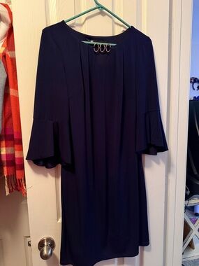 Navy Blue Bell Sleeve Shift Dress